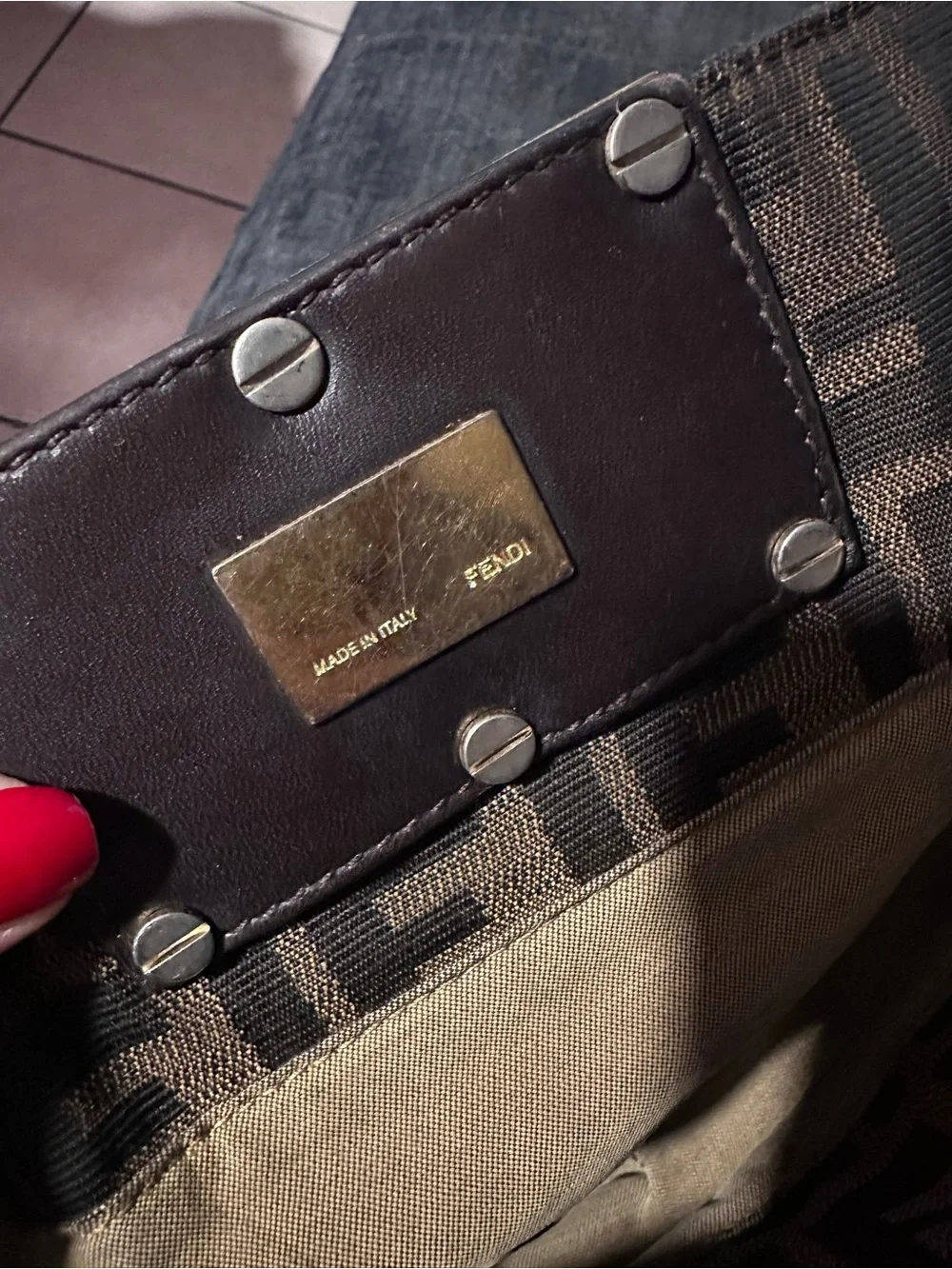 Fendi Brown Zucca Pattern Shoulder Bag with Logo Plaque